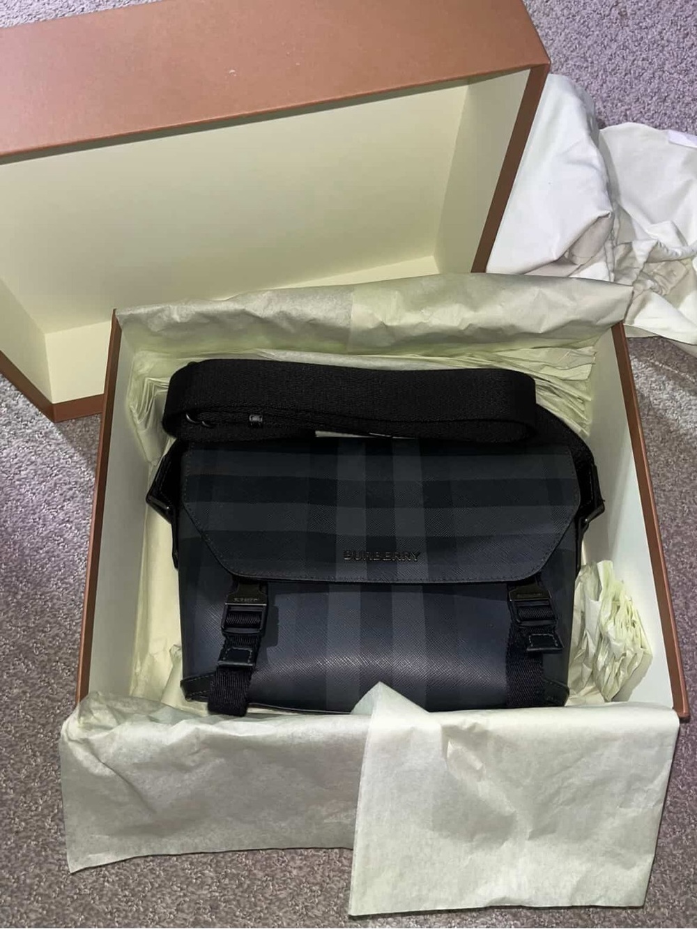 Burberry Black and Charcoal Messenger Bag